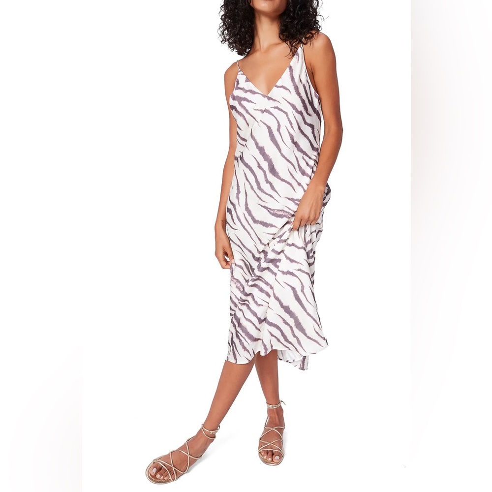 Paige Aja Zebra Print Midi Slip Dress Gardenia Rose Taupe M